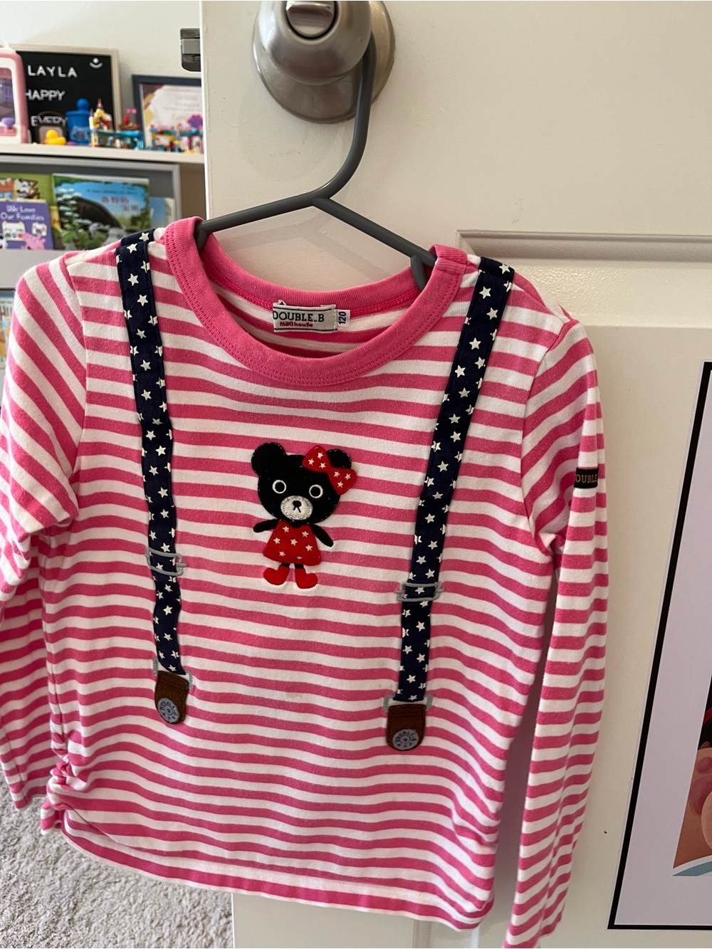 Miki House Double B Pink Striped Bear Long Sleeve Tee Size 120